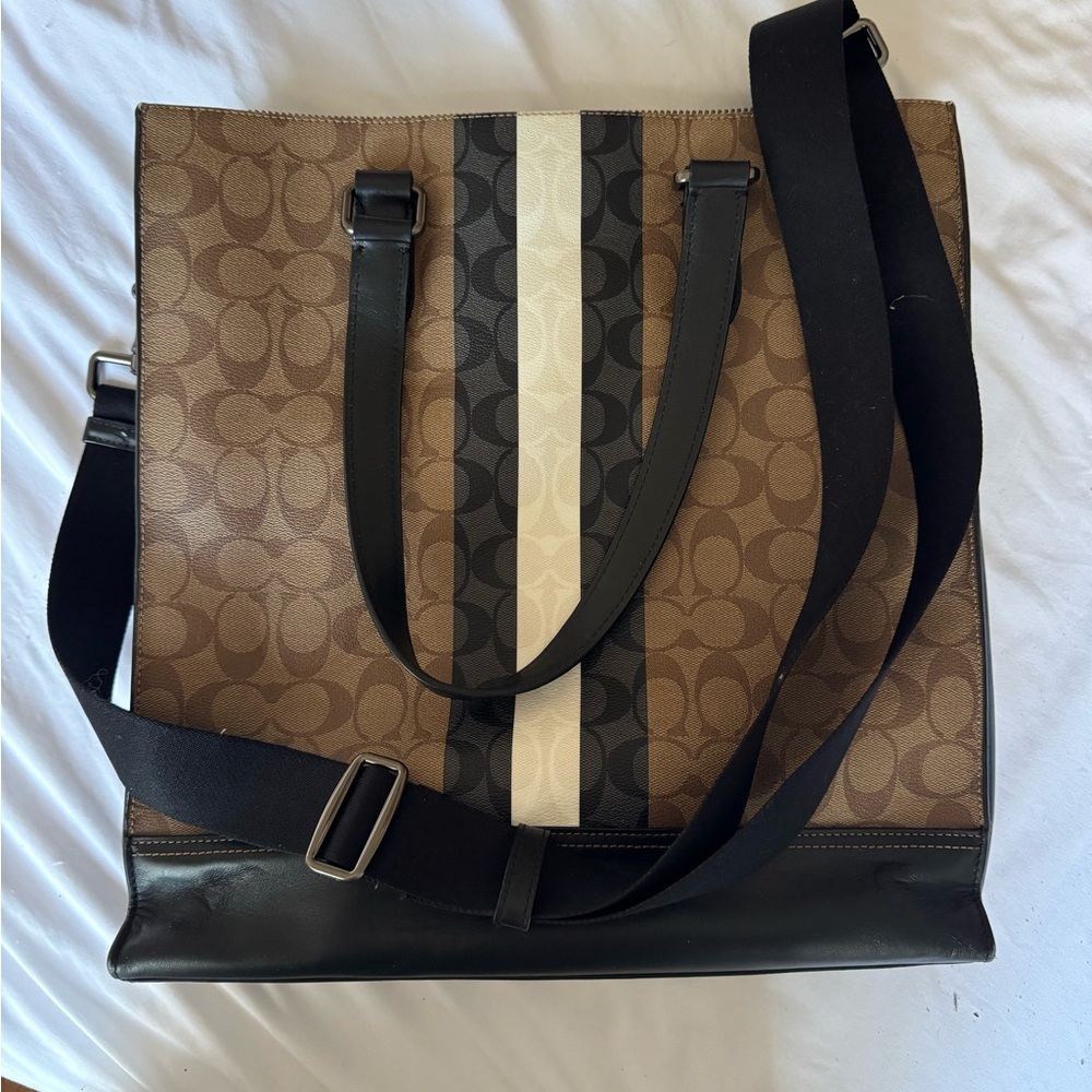 Coach Men’s Graham Structured Tote Messenger Bag In Signature Canvas With Stripe